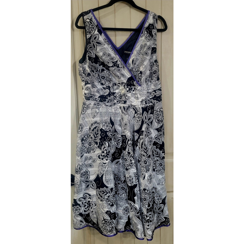 Lane Bryant Faux Wrap Fit And Flare Floral Purple Trim Sleeveless Size 14